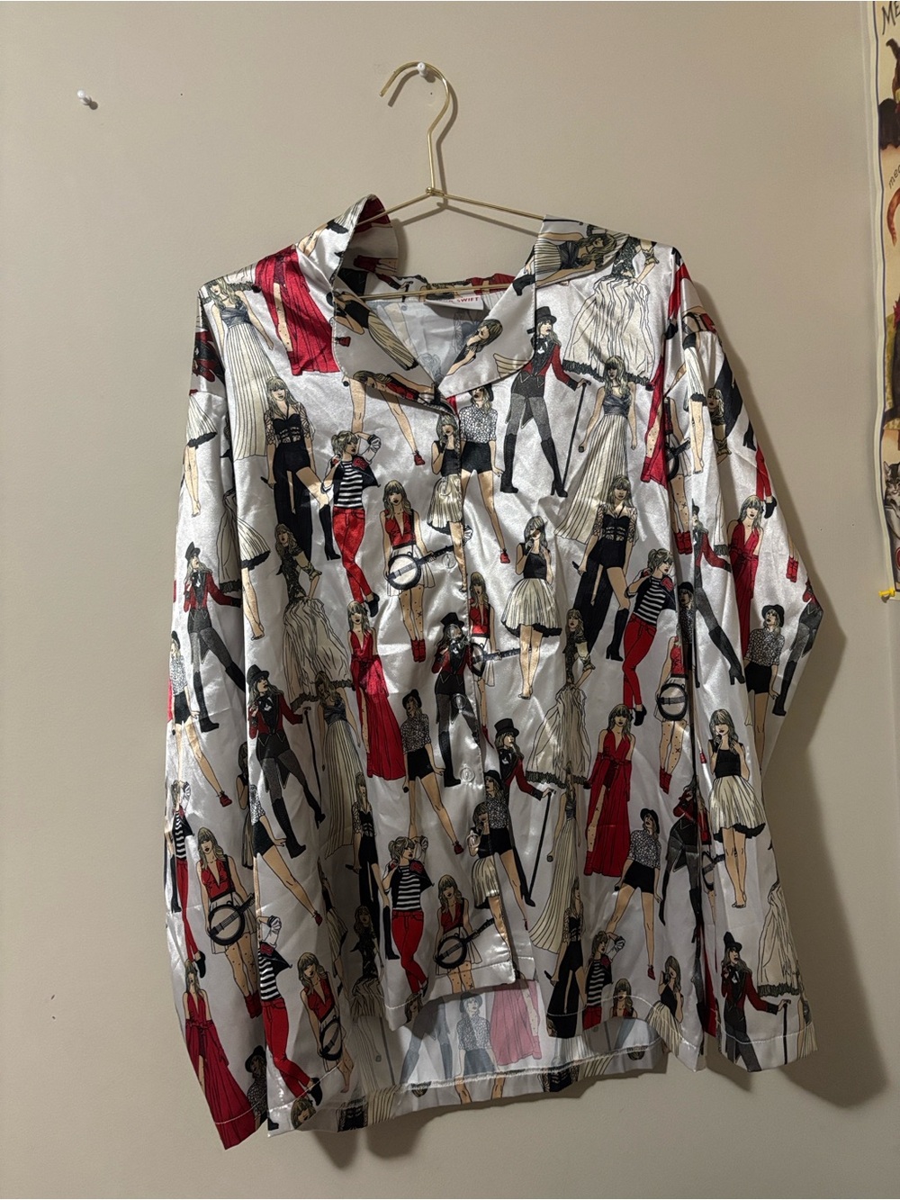 Taylor Swift Satin Long Sleeve Button Down Pajama Shirt